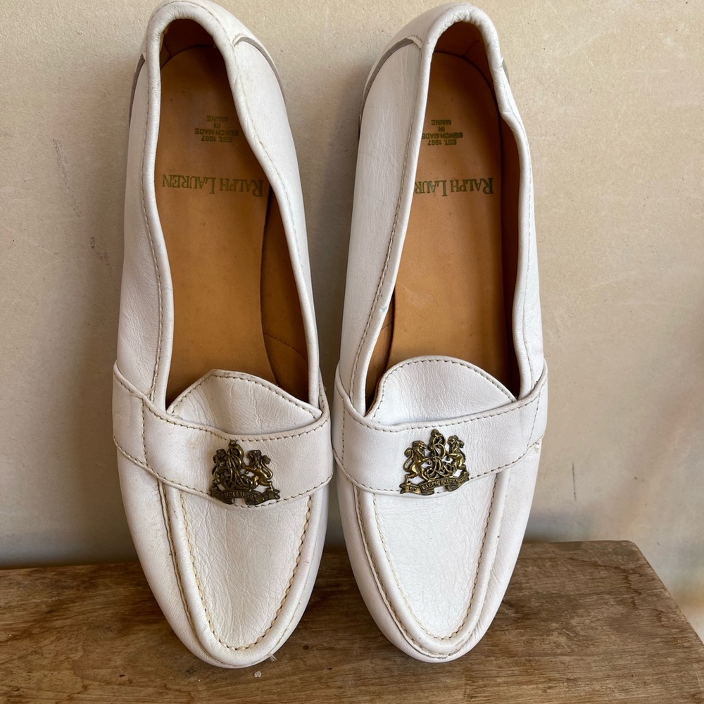 RALPH LAUREN Vtg 80’s White Leather Loafers Crest Bench Made Maine USA 10M RARE! - Picture 6 of 13